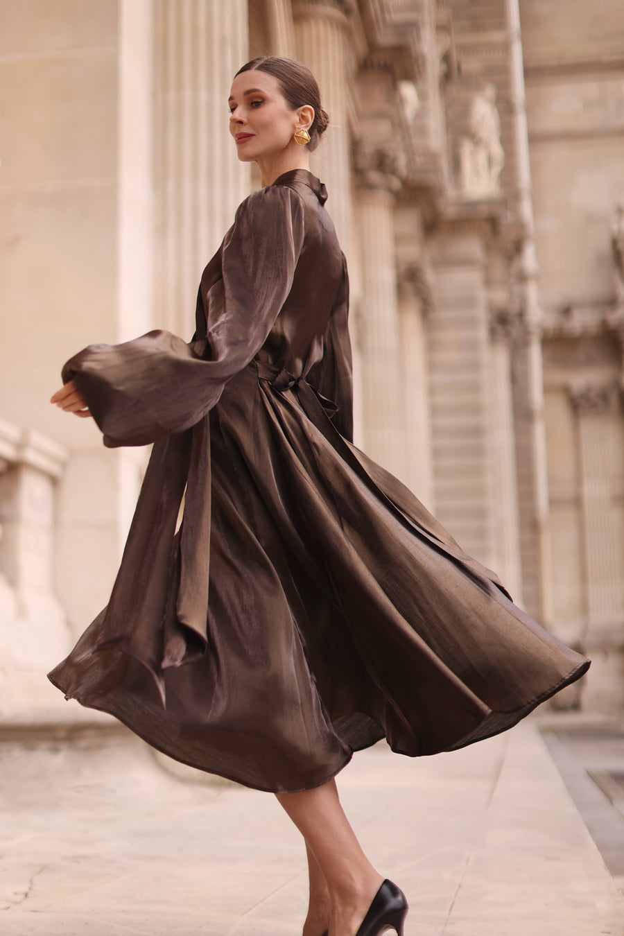 Bronze Satin Baroque Dress