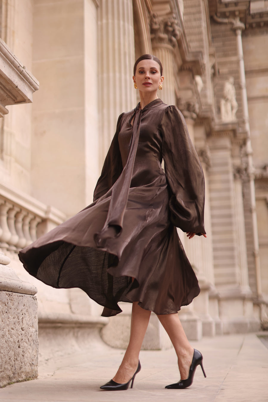 Bronze Satin Baroque Dress