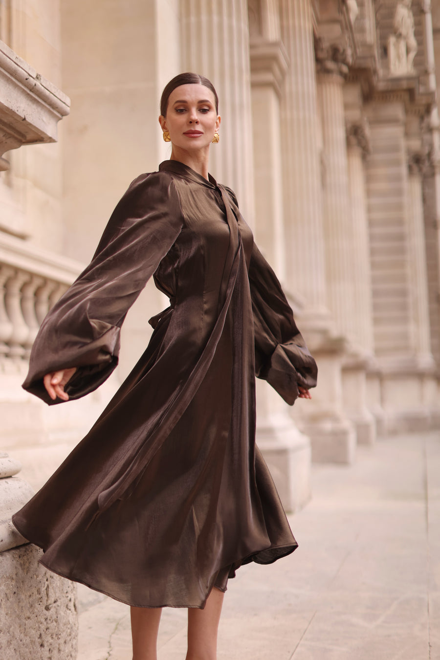 Bronze Satin Baroque Dress