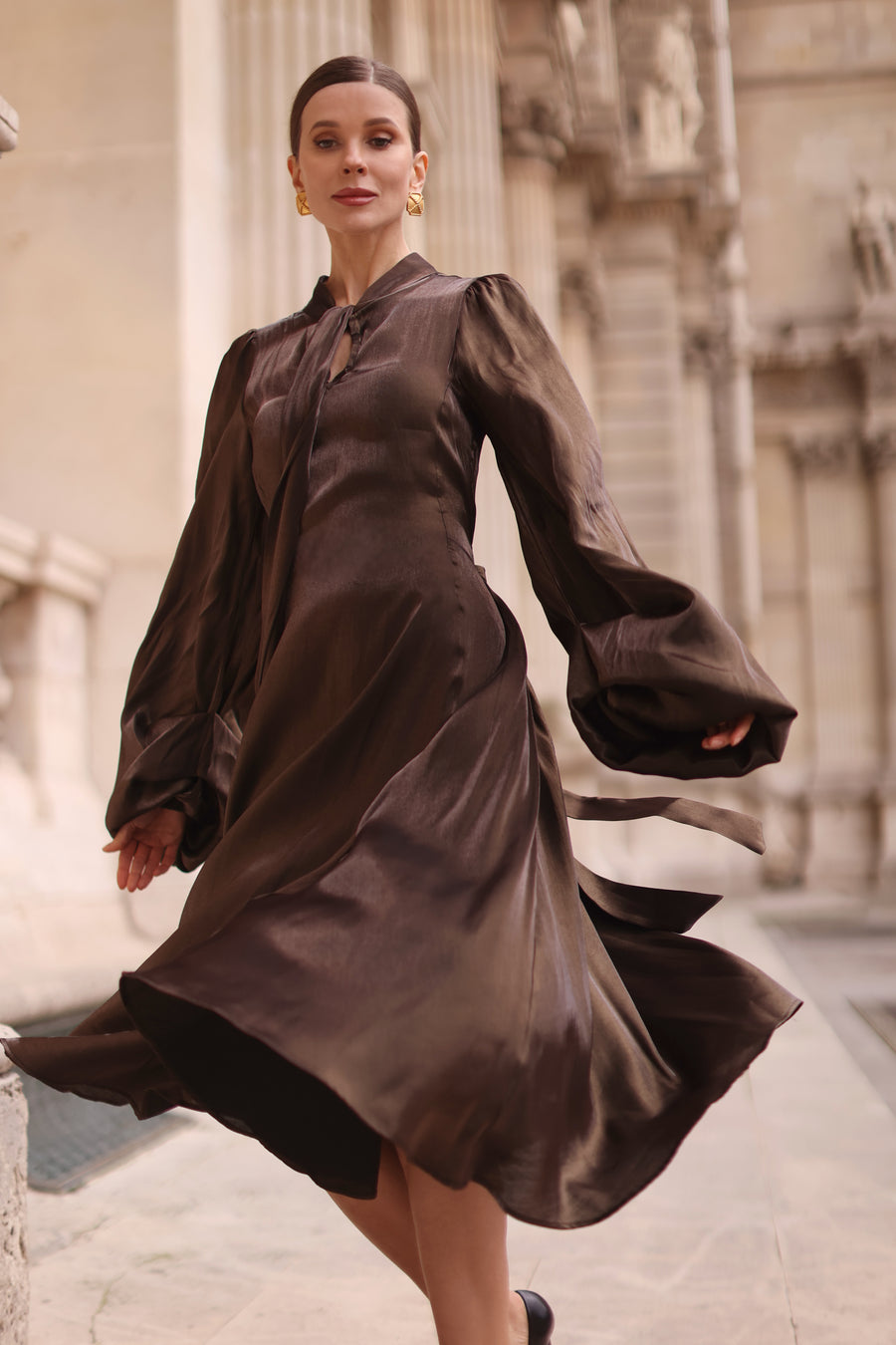 Bronze Satin Baroque Dress