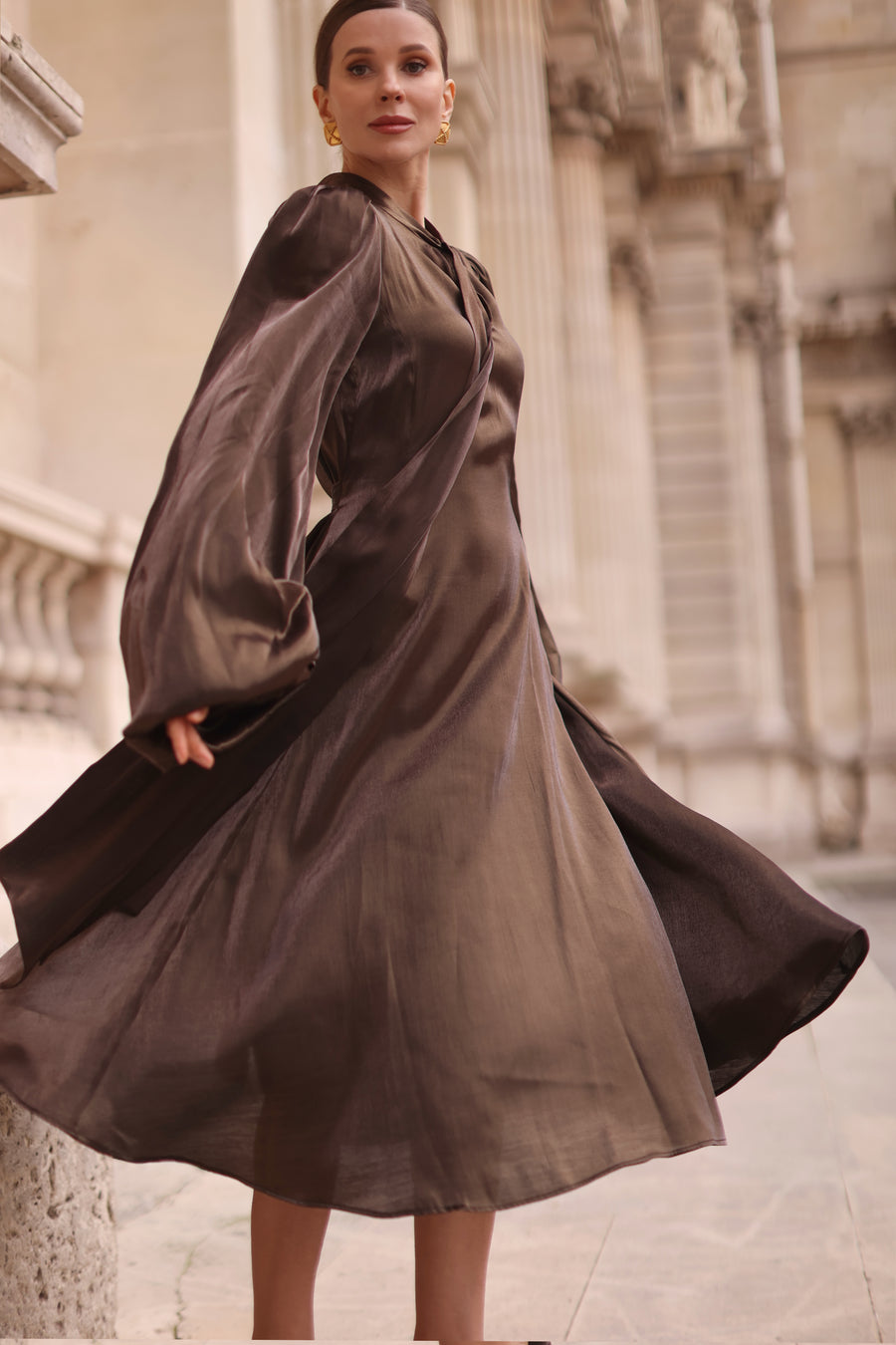 Bronze Satin Baroque Dress