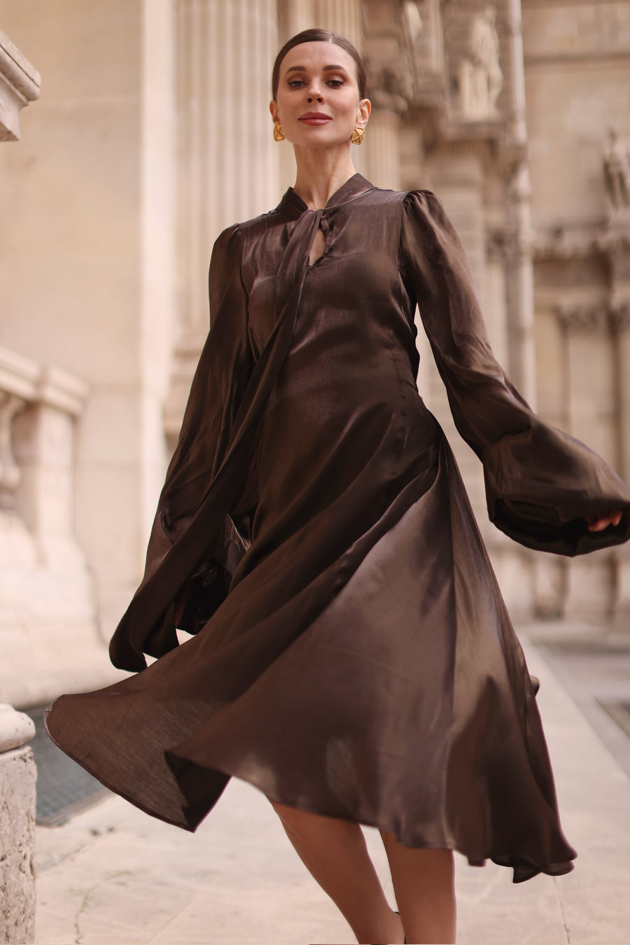 Bronze Satin Baroque Dress