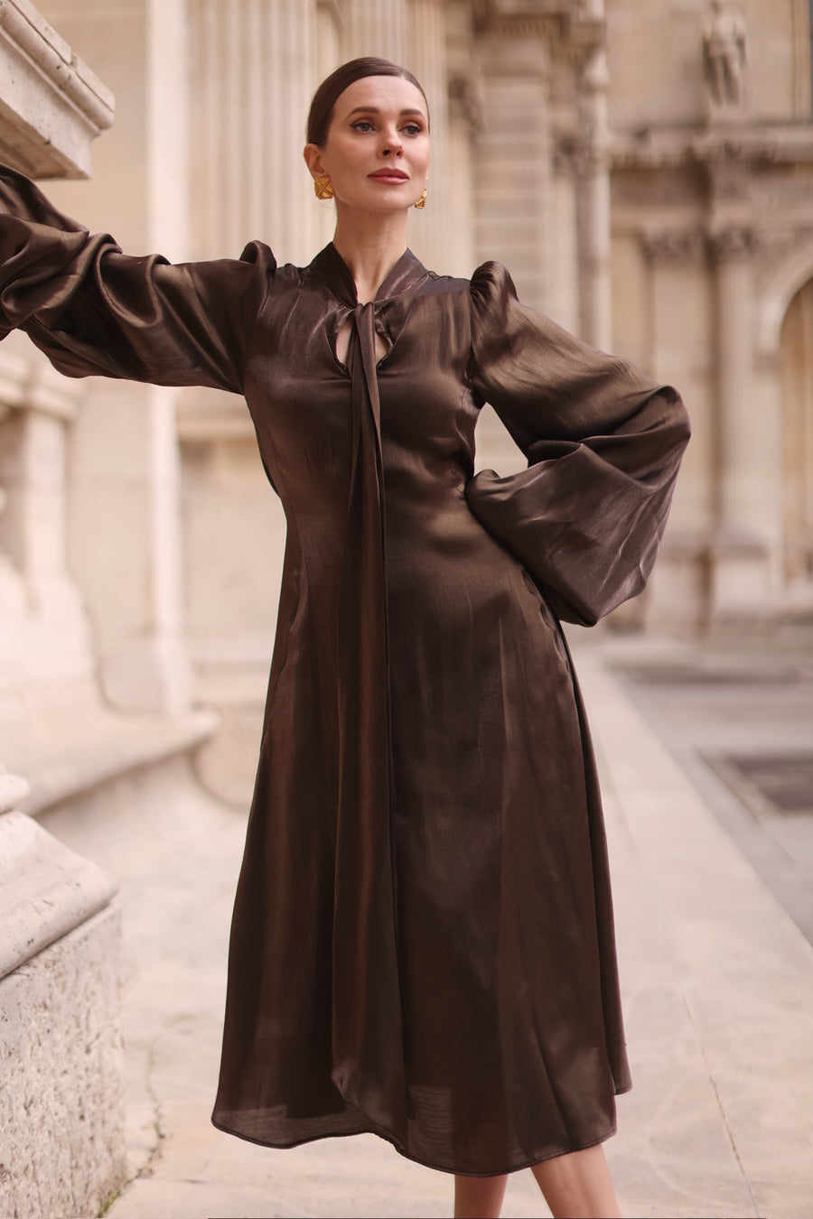 Bronze Satin Baroque Dress