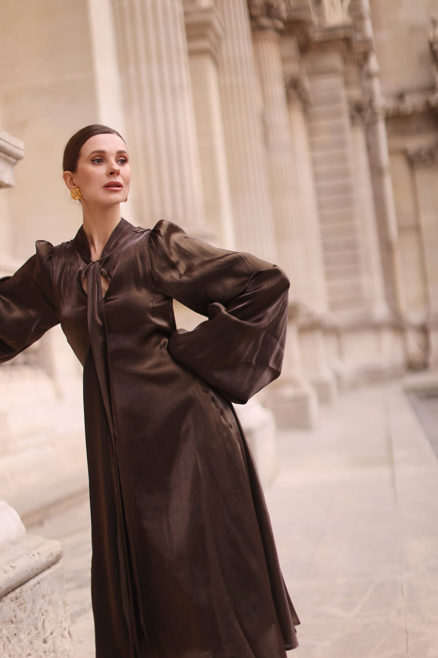 Bronze Satin Baroque Dress