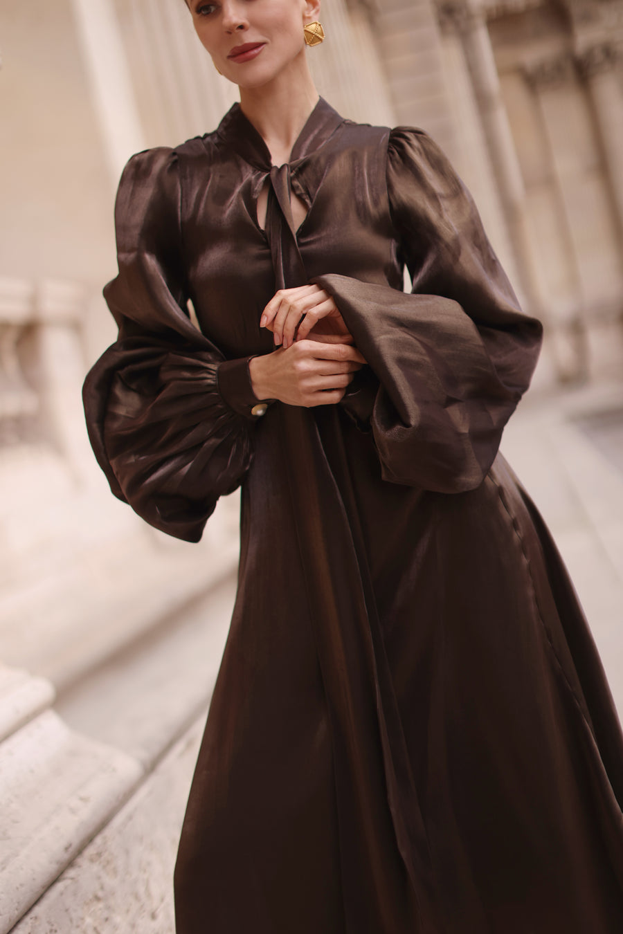 Bronze Satin Baroque Dress