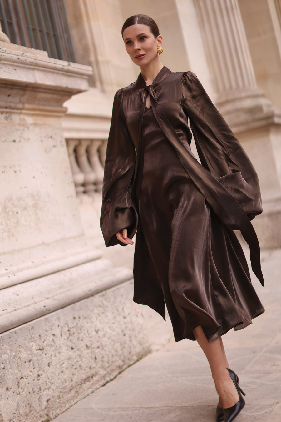 Bronze Satin Baroque Dress