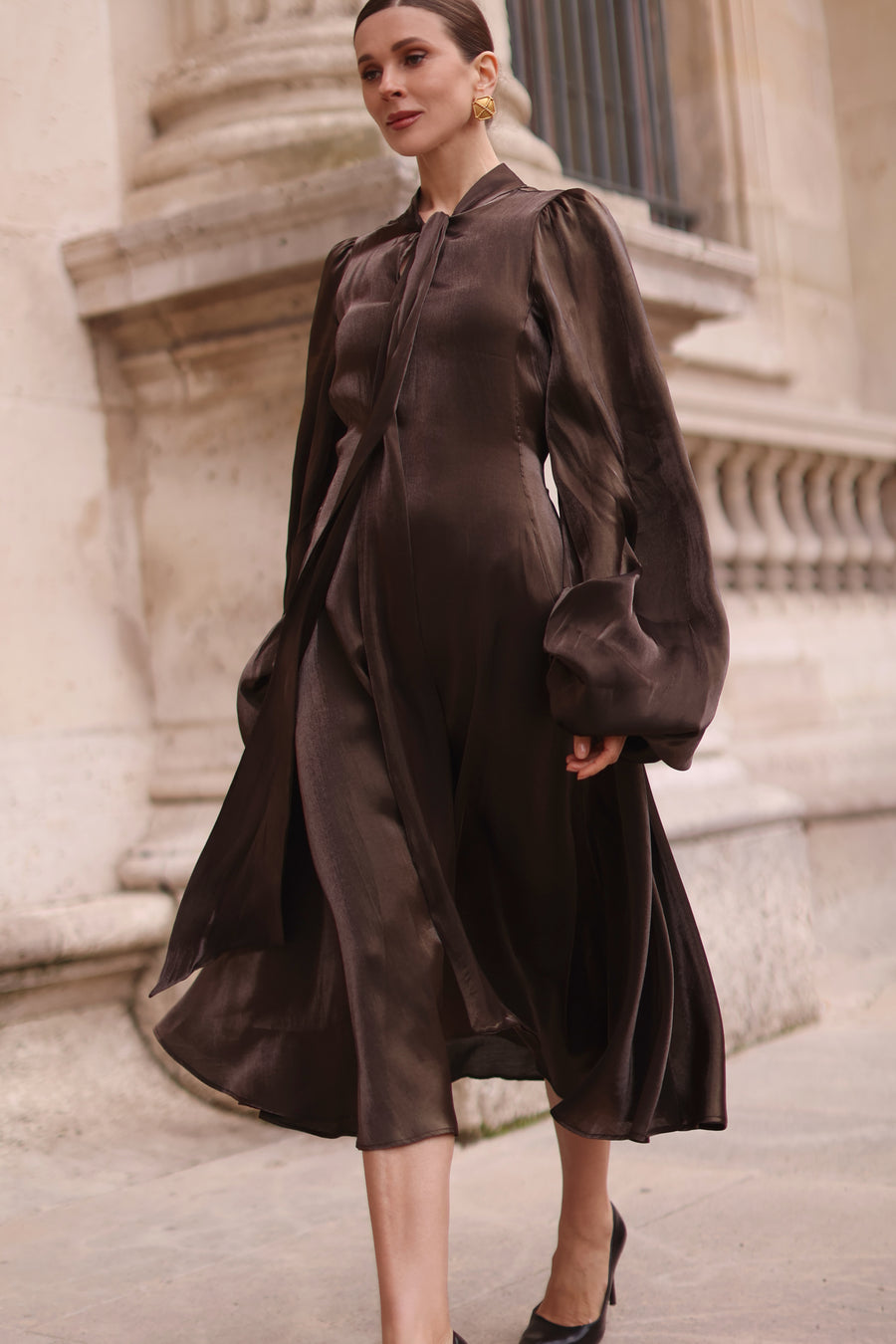 Bronze Satin Baroque Dress