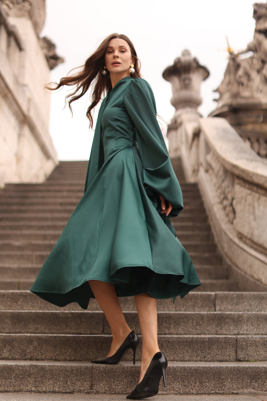 Green Satin Baroque Dress