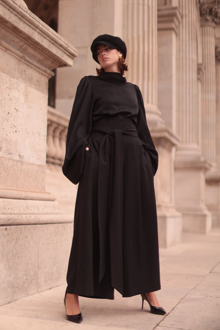 Black Tailored Wrap Trousers