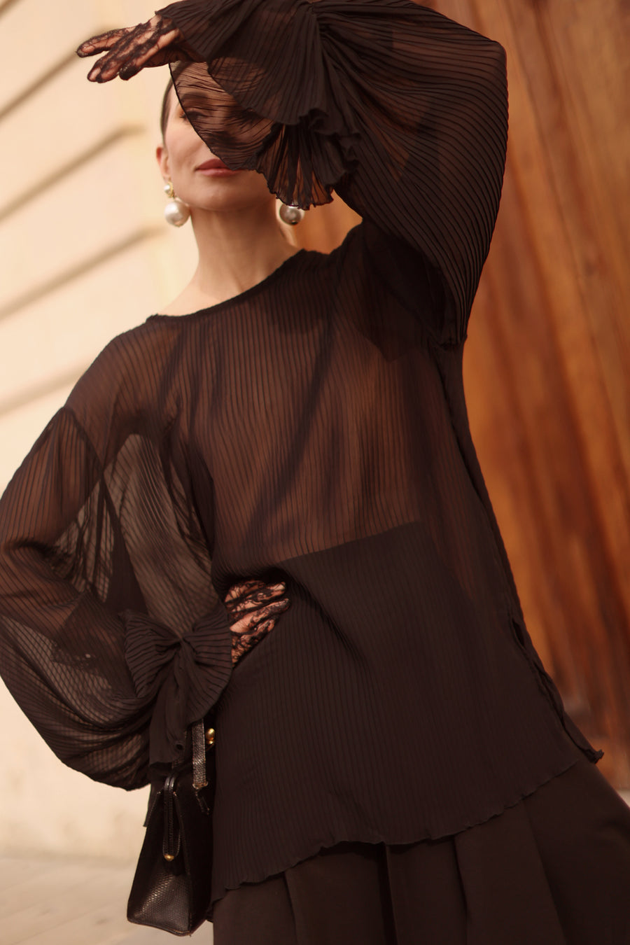 Pleated Black Blouse