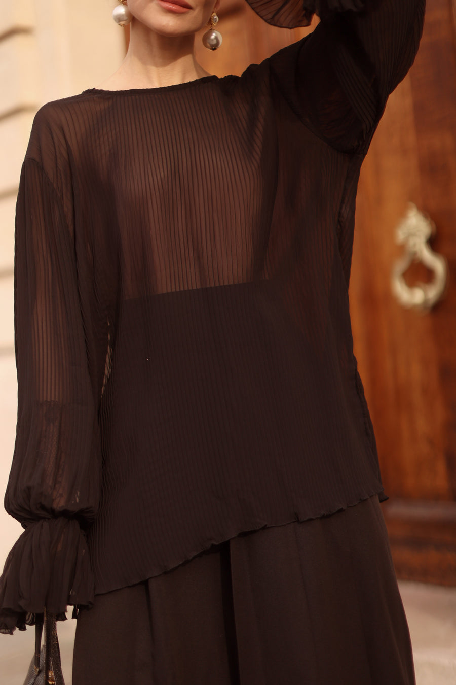 Pleated Black Blouse