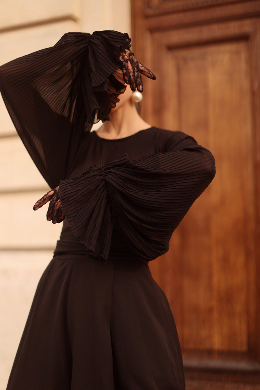 Pleated Black Blouse