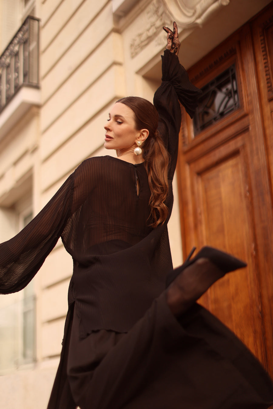 Pleated Black Blouse