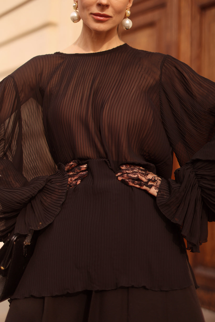 Pleated Black Blouse