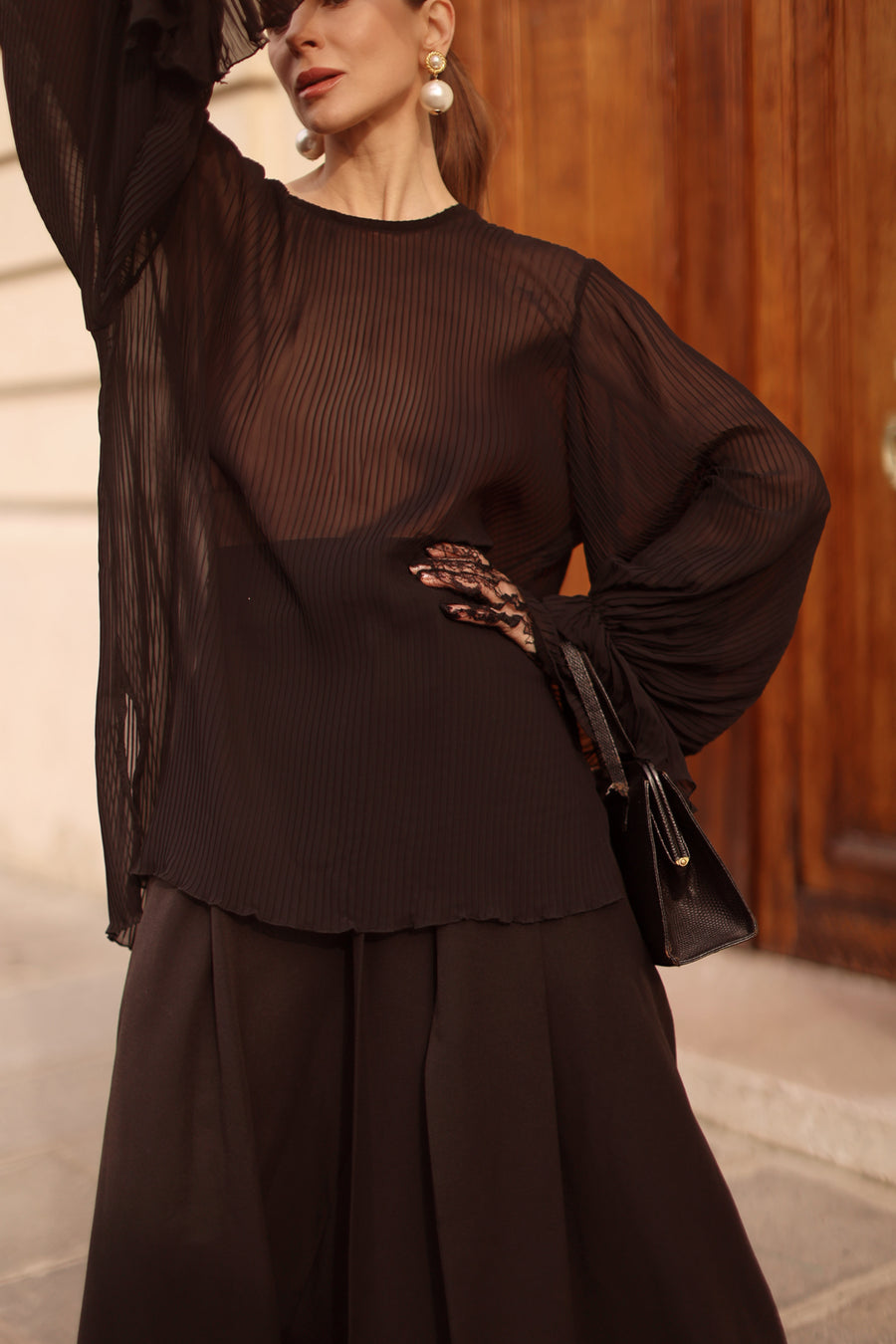 Pleated Black Blouse