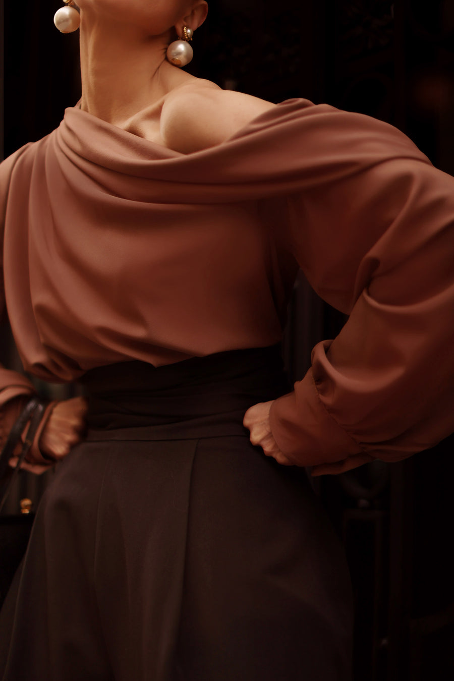 Brown Draped Blouse