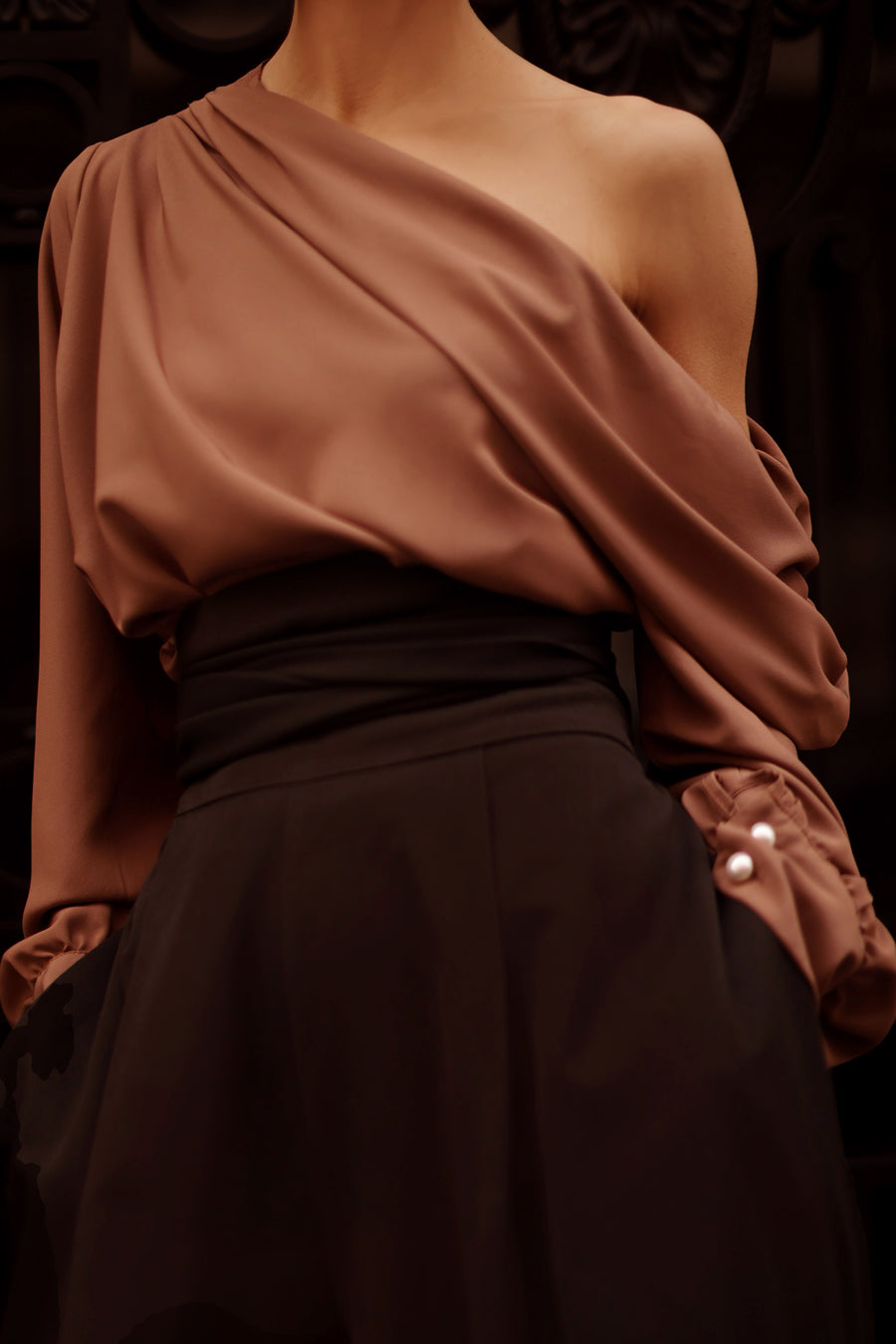 Brown Draped Blouse