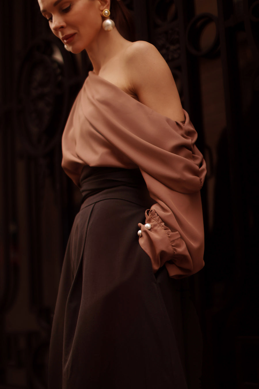 Brown Draped Blouse