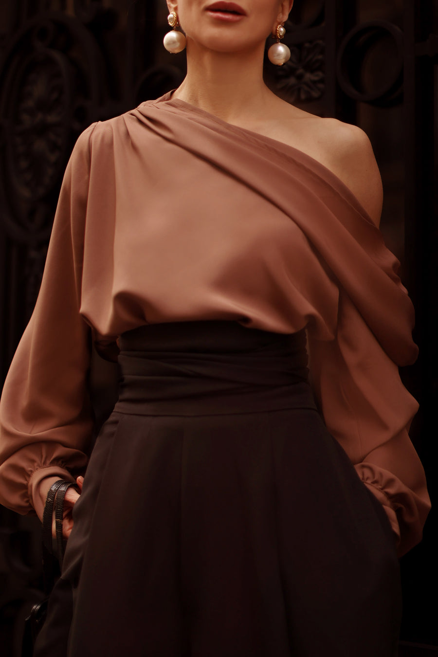 Brown Draped Blouse