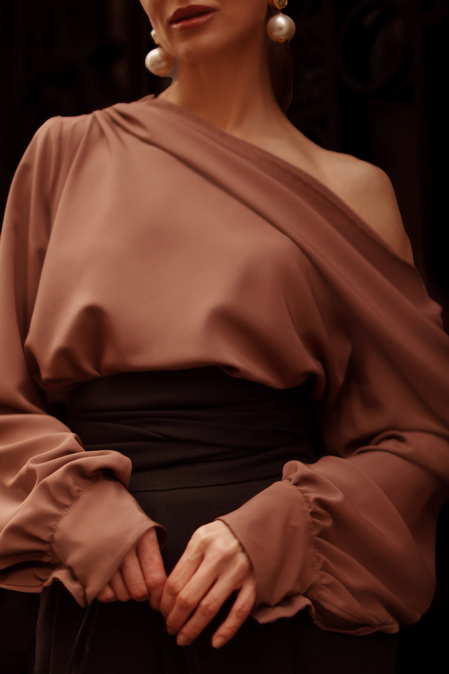 Brown Draped Blouse