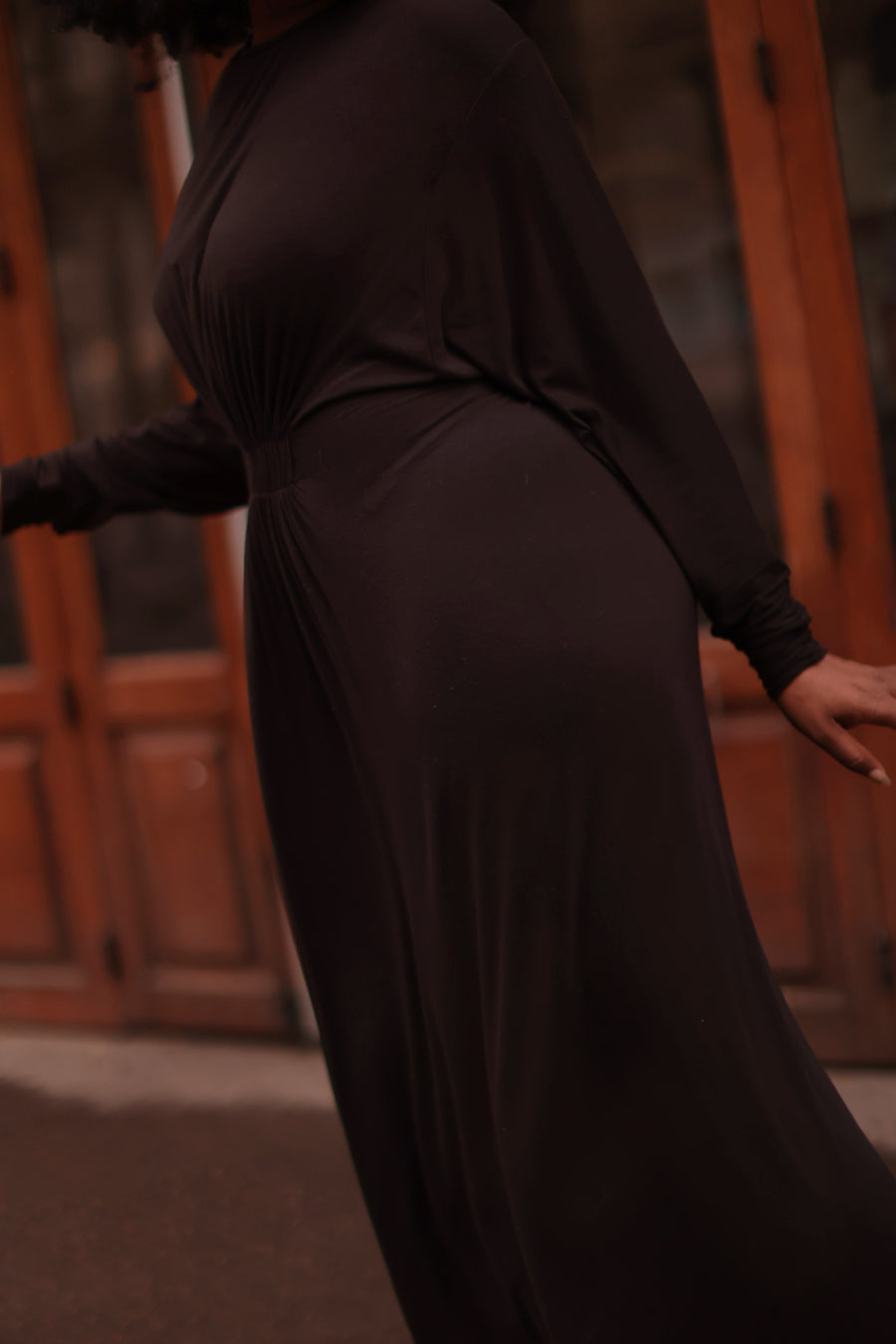 Black Cotton Draped Dress