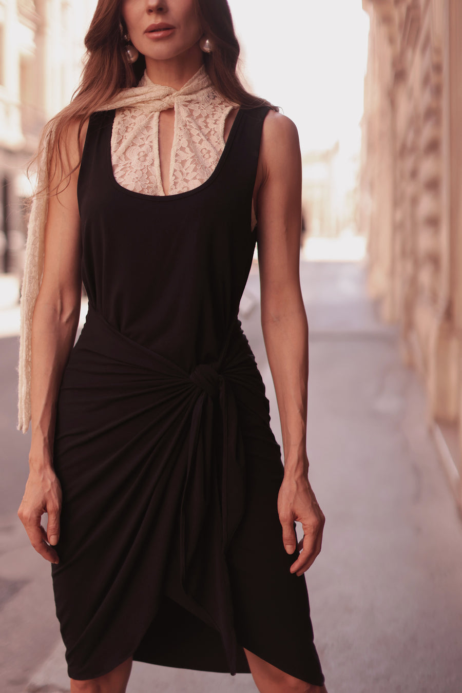 Black Sleeveless Wrap Dress
