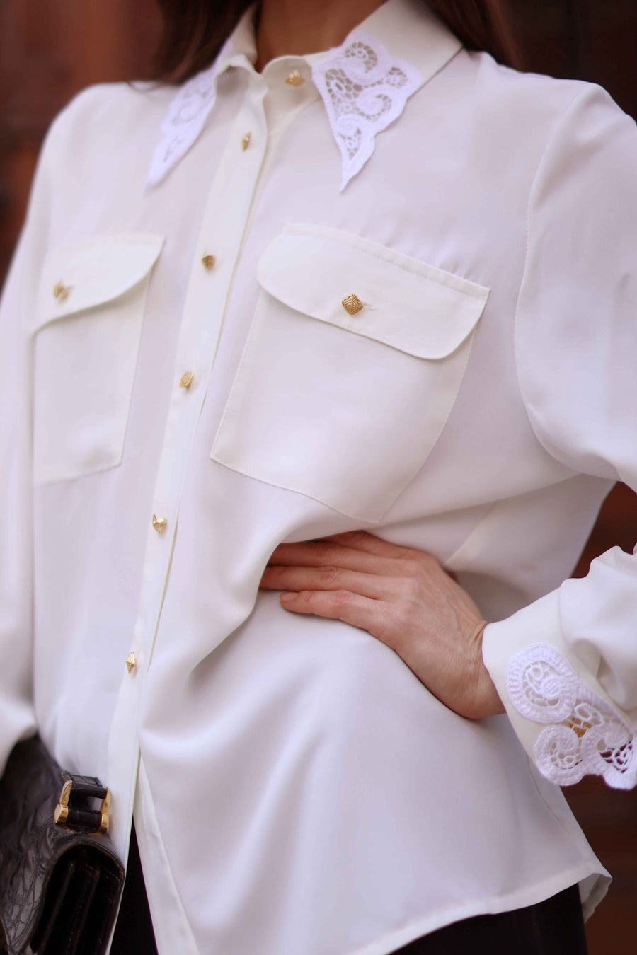White Lace & Gold Blouse