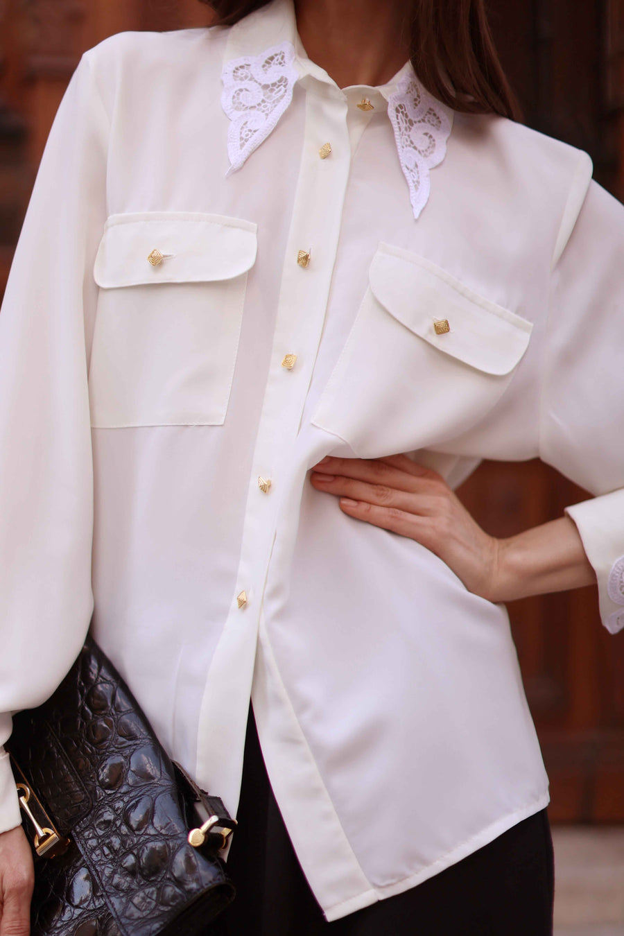 White Lace & Gold Blouse