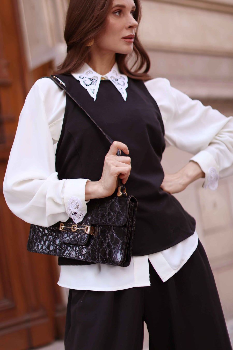 White Lace & Gold Blouse