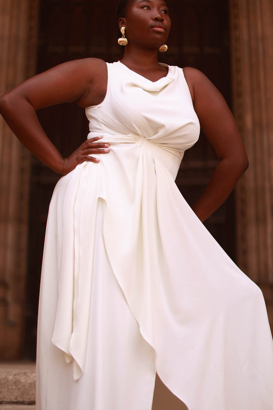 White Draped Dress