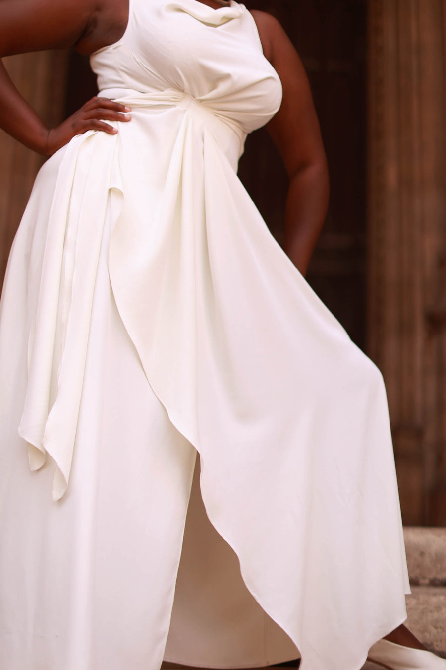 White Draped Dress