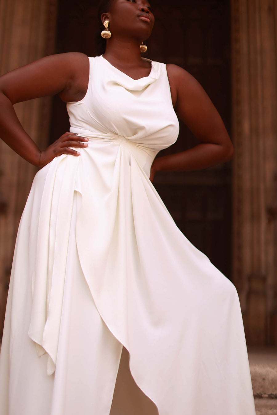 White Draped Dress