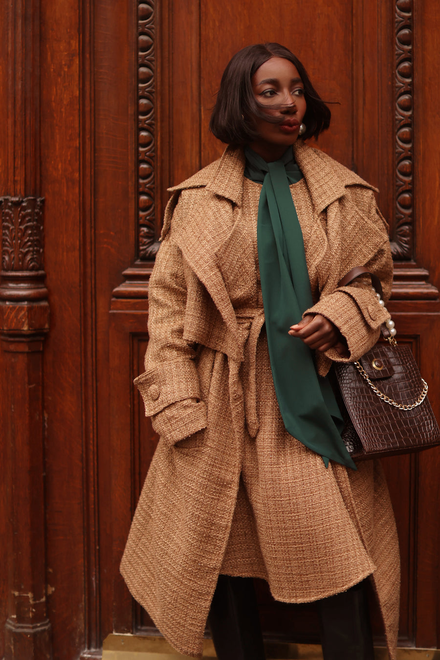 Camel Tweed French Trench