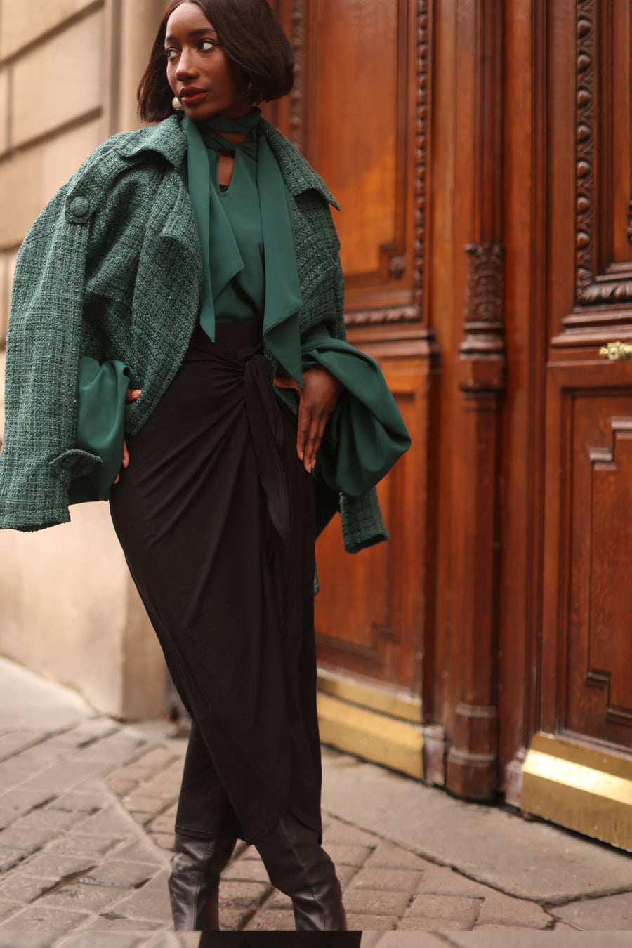 Black Midi Wrap Skirt