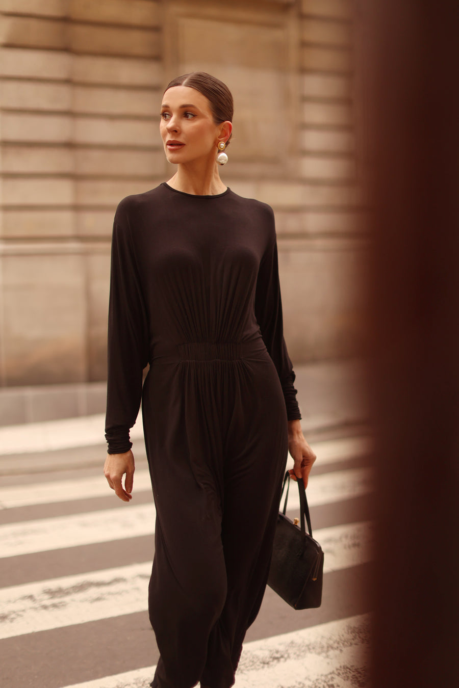 Black Cotton Draped Dress