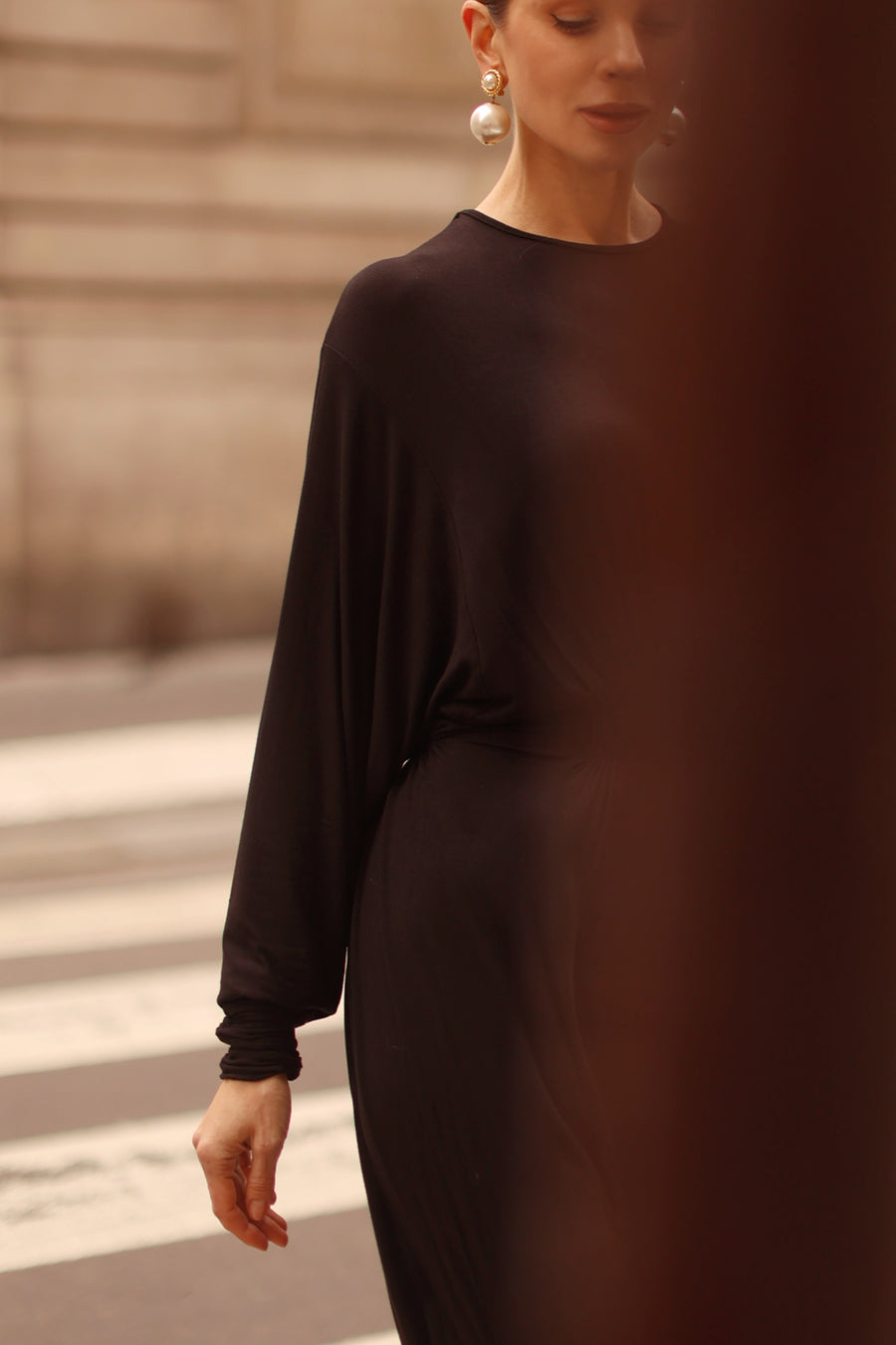 Black Cotton Draped Dress