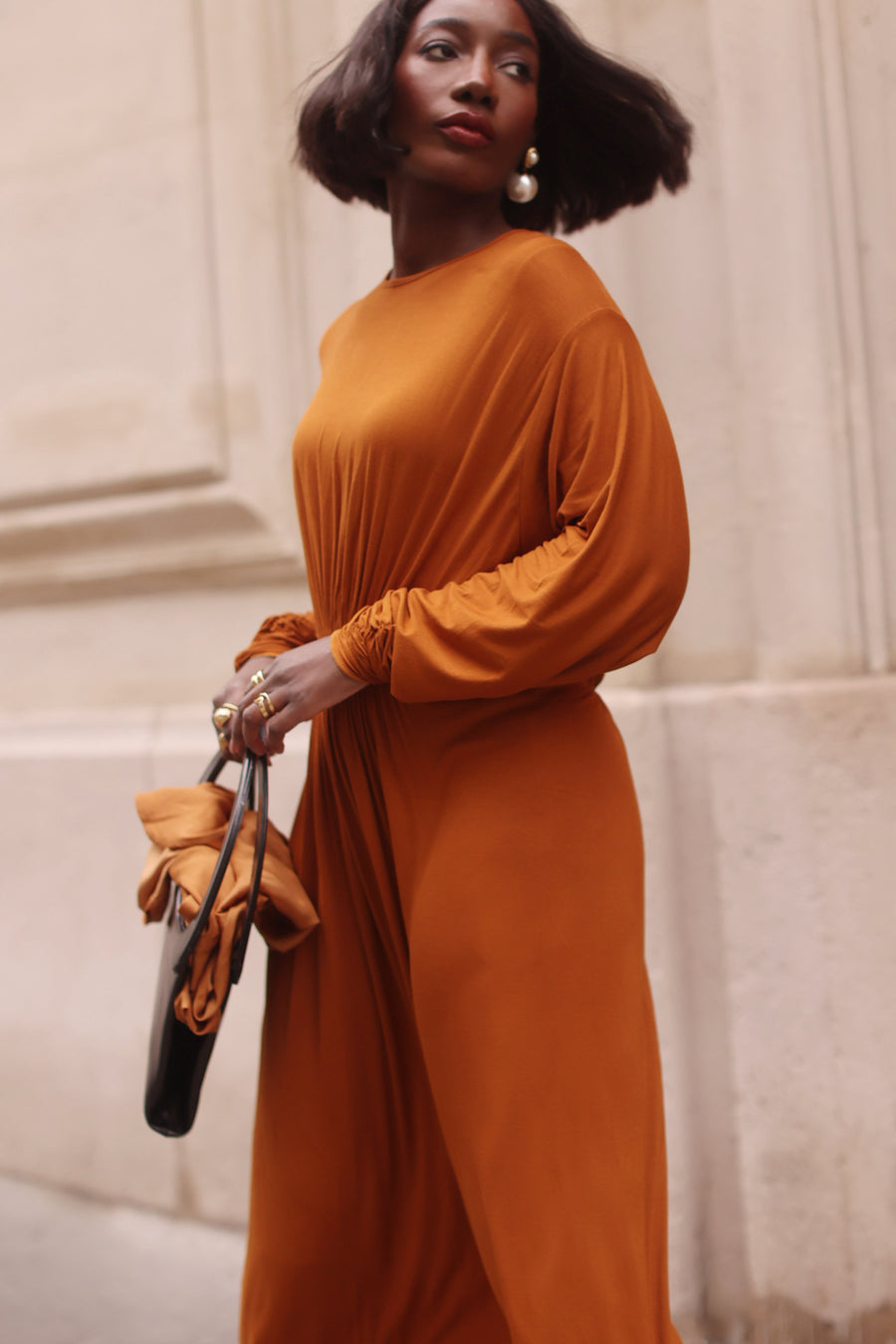 Terracotta Cotton Draped Dress