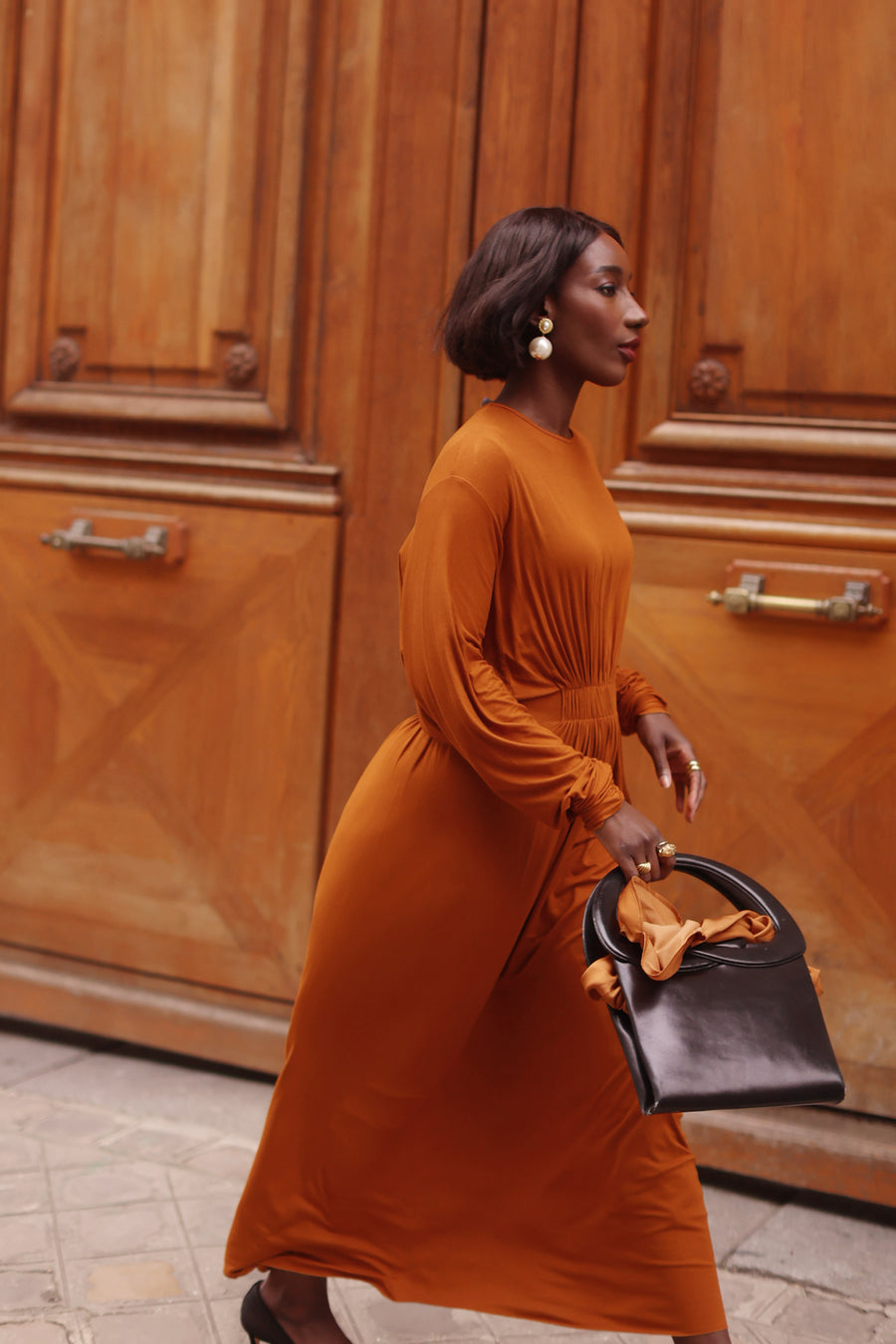 Terracotta Cotton Draped Dress