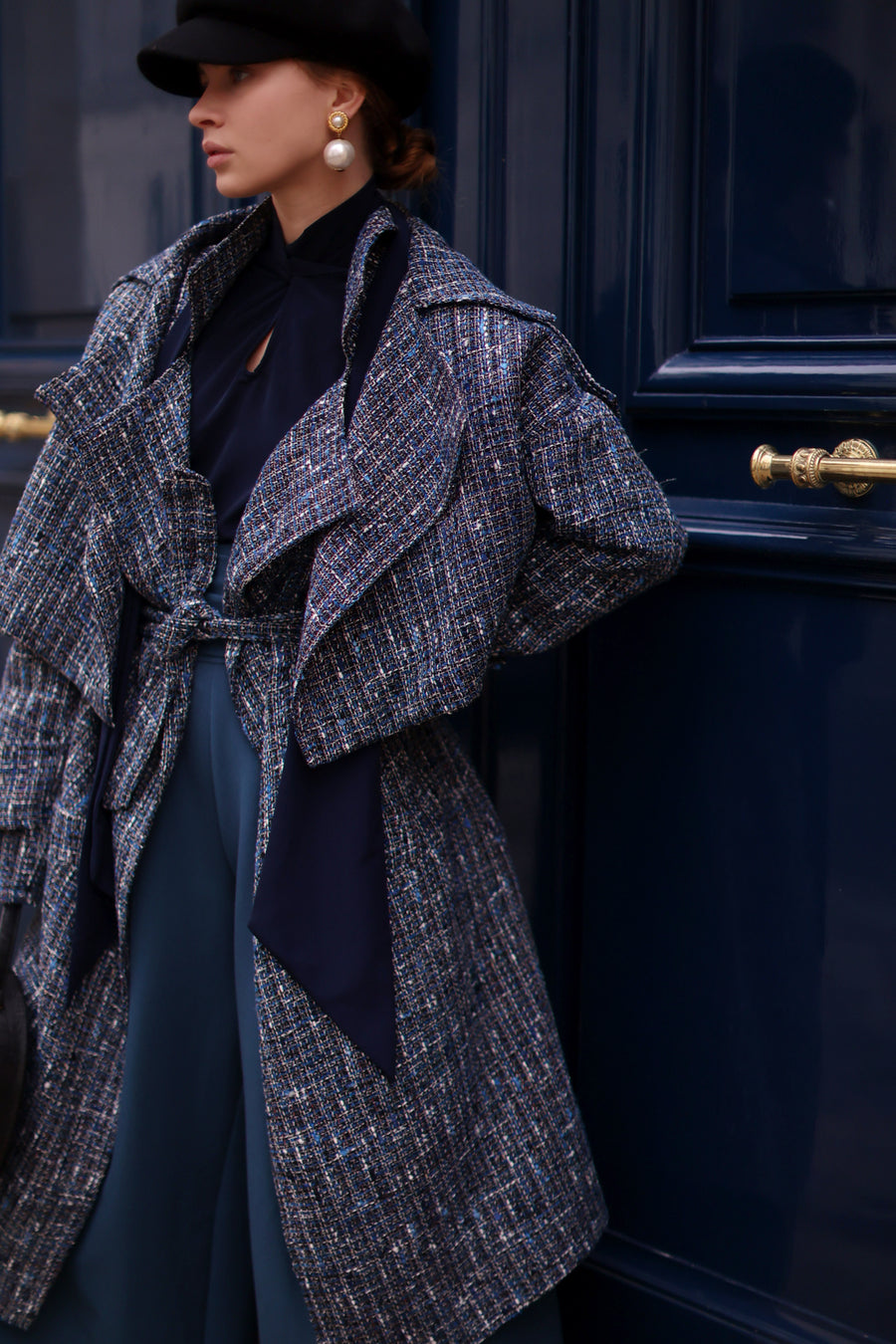 Blue Tweed French Trench