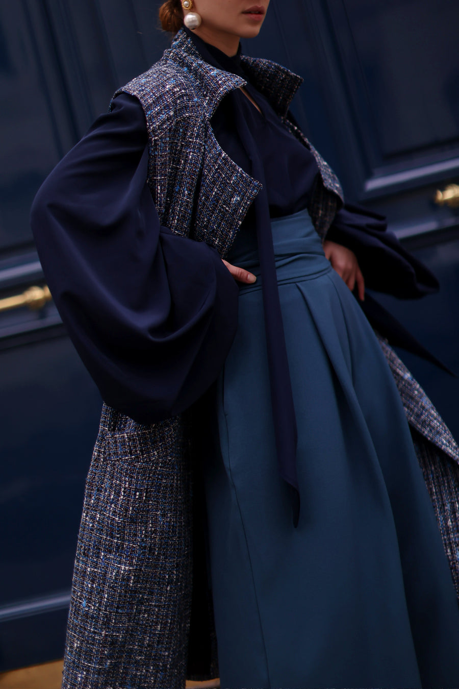 Blue Tweed French Trench