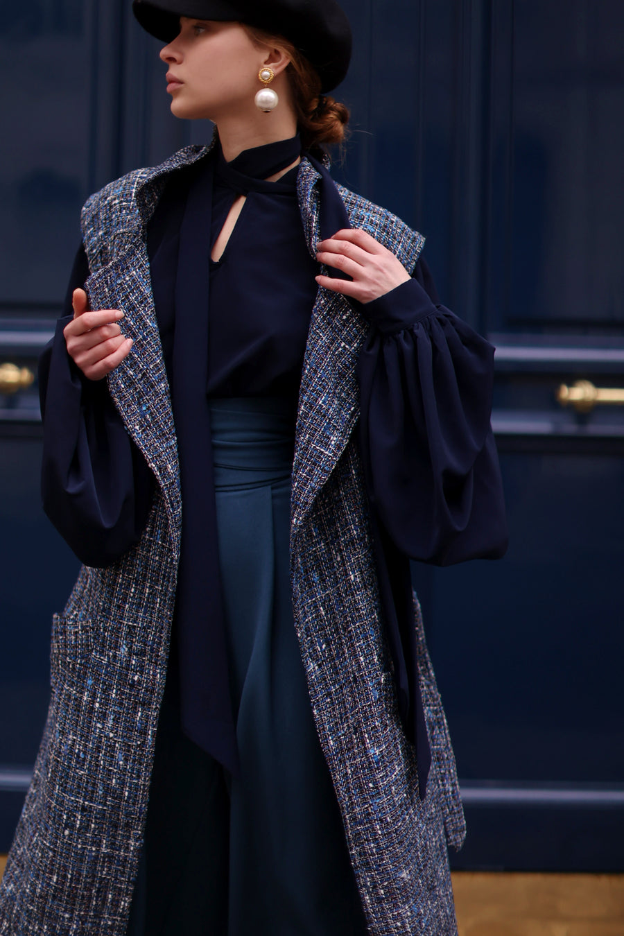 Blue Tweed French Trench