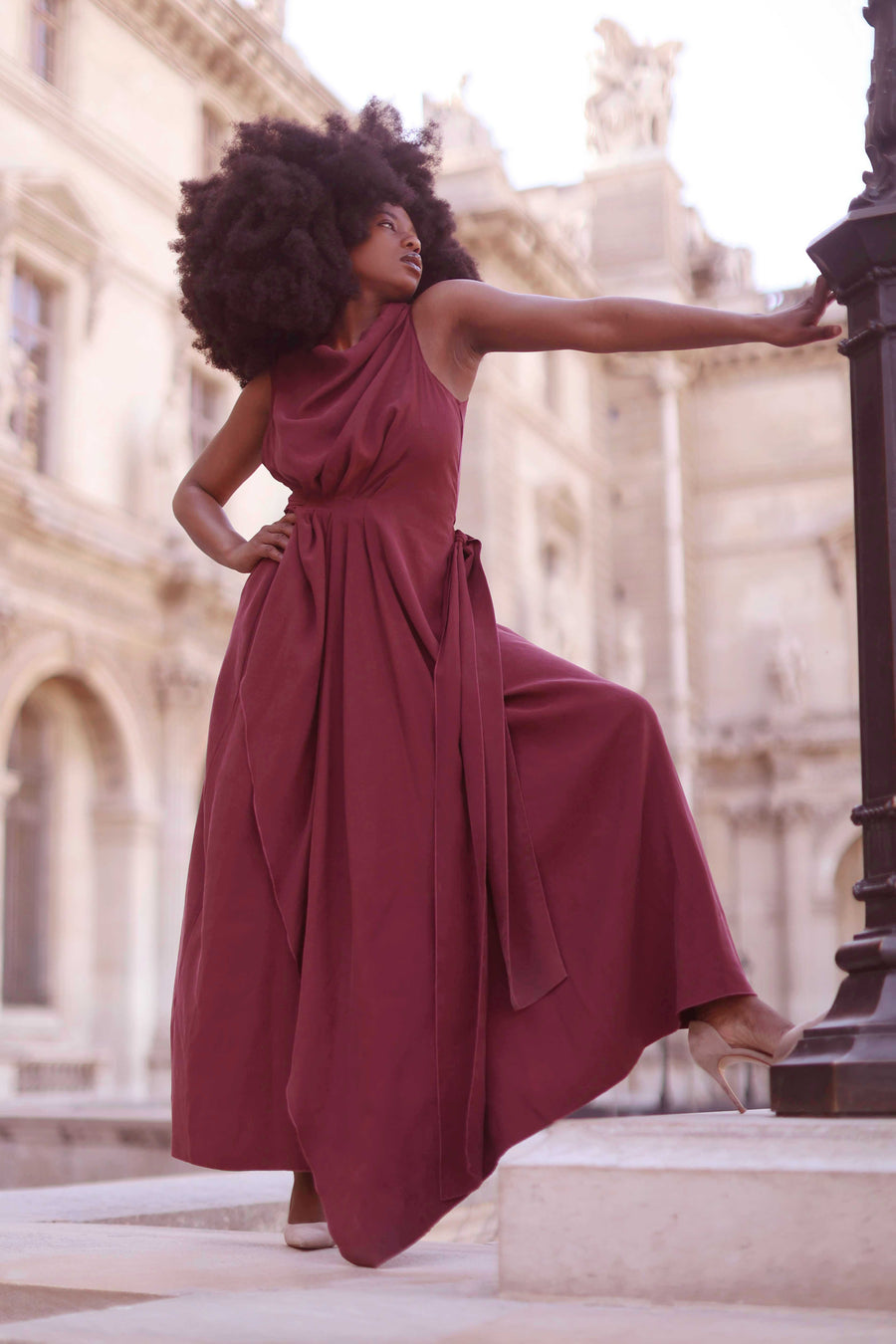 Burgundy Draped Dress