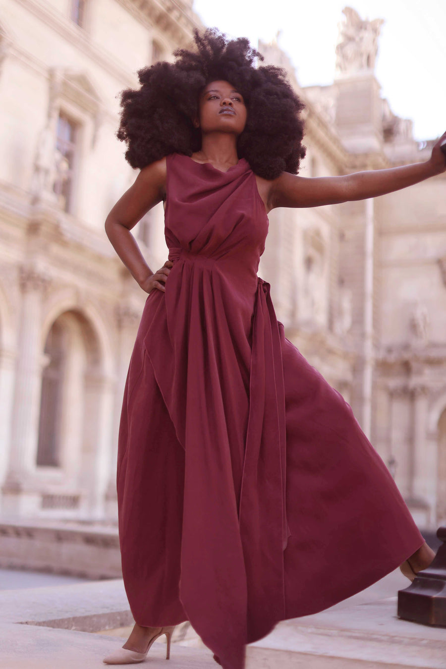 Burgundy Draped Dress