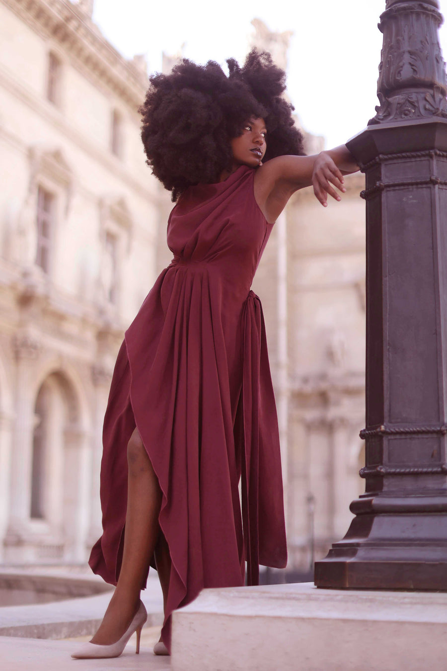 Burgundy Draped Dress