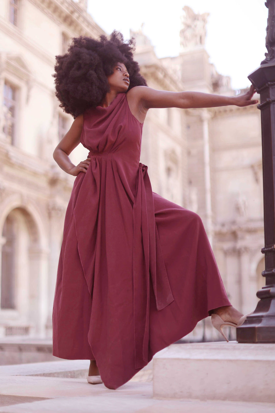 Burgundy Draped Dress