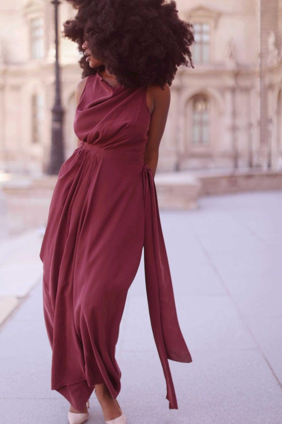 Burgundy Draped Dress