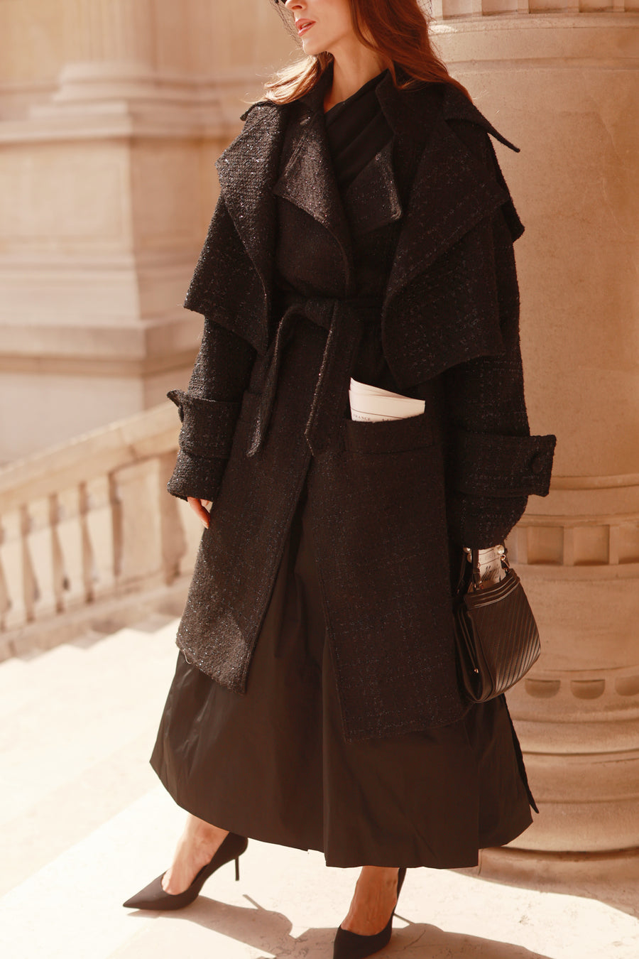 Signature Black Tweed French Trench