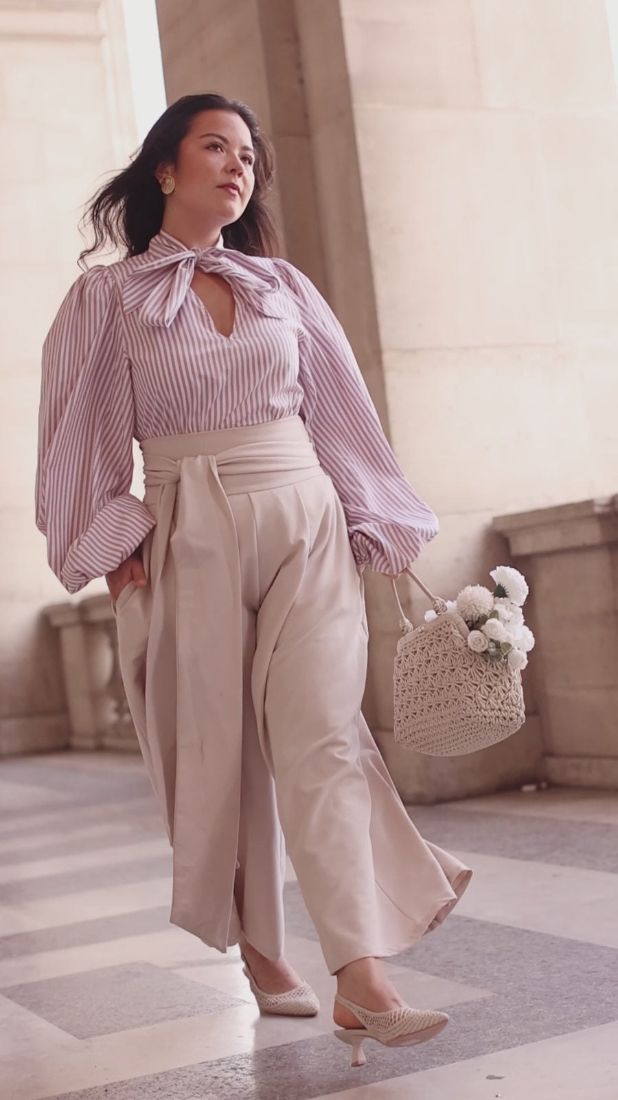 Cream Tailored Wrap Trousers