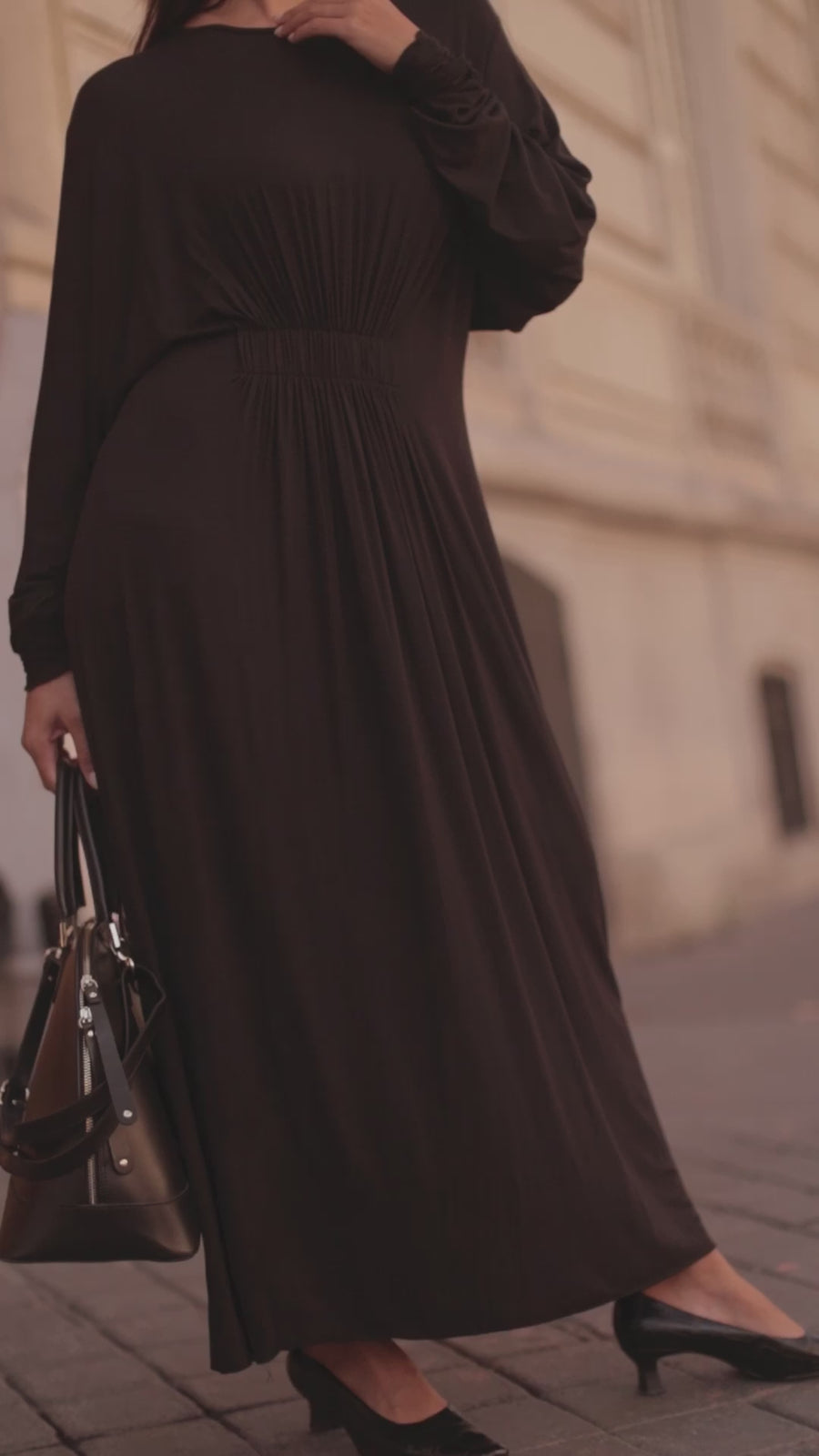 Black Cotton Draped Dress