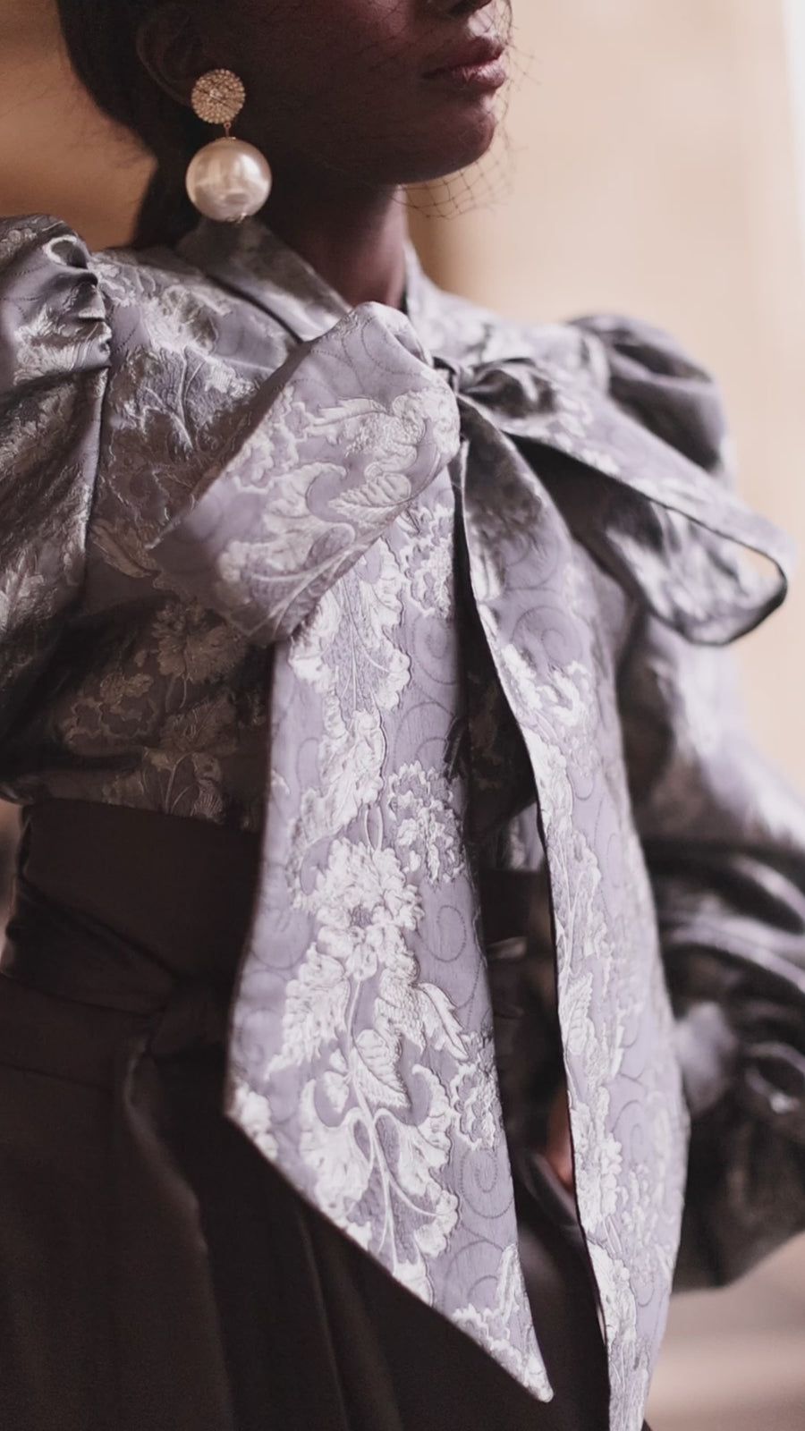 Jacquard Grey Floral Baroque Blouse